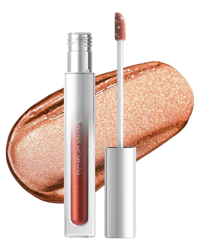 Glitter Sheer Silver Lip Gloss, Matte Metallic Shimmer Non-Stick Lip Gloss,Long-Lasting Waterproof Smudge Proof Liquid Lipstick Lipgloss,Sparkle Diamond Lip Tint Stain, Makeup Gift for Women Girl-06