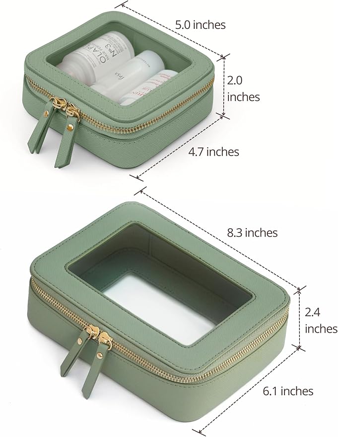 Popvibe Clear Makeup Bag with Zipper, Set of 2, Mini and Medium, Sage Green