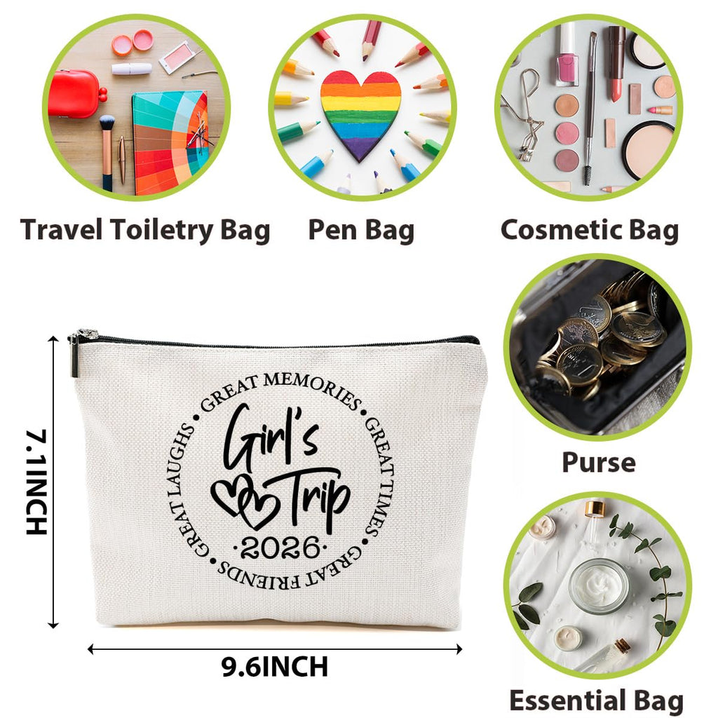 BQXH 4 Pcs Girls Trip Gifts Favors, Girls Weekend Gifts Makeup Bag, Bestie Weekend Bag Toiletry Bag with Liner, Vacation Cosmetic Bag, Friendship Gift for Women Friend Daughter, Graduation Gift