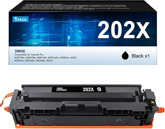 DMGE 202X Toner Cartridges Black - High Yield 1 Pack Compatible Replacement for HP 202X 202A Work with Color LaserJet Pro MFP M281fdw Toner, M281cdw Toner Cartridges, Color Laserje Pro M254 | CF500X