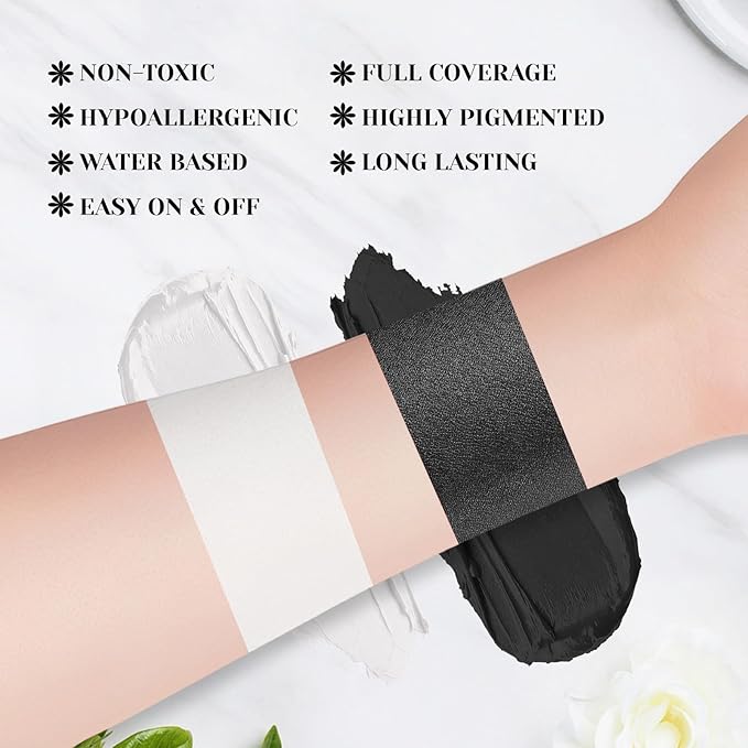 YBUETE White Black Face Body Paint Stick Set for Halloween Cosplay SFX