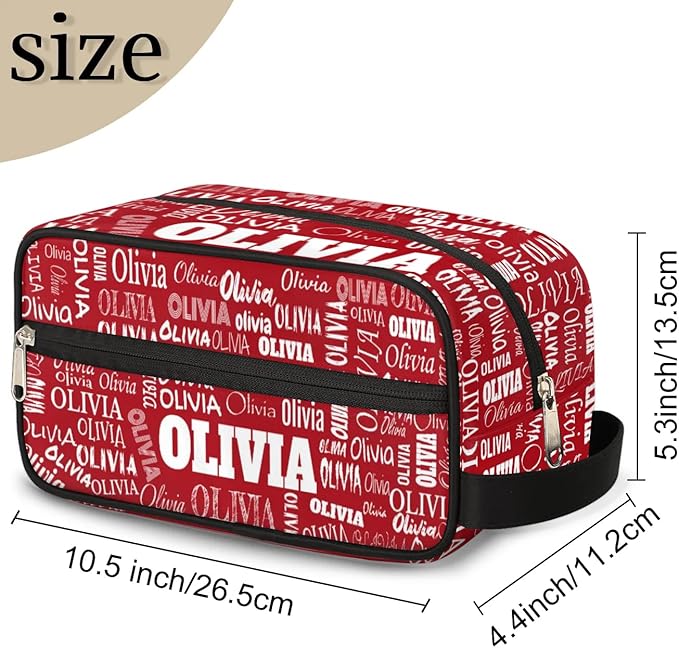 KFNHN Personalized Names Red Travel Cosmetic Organizer Case Portable Bag