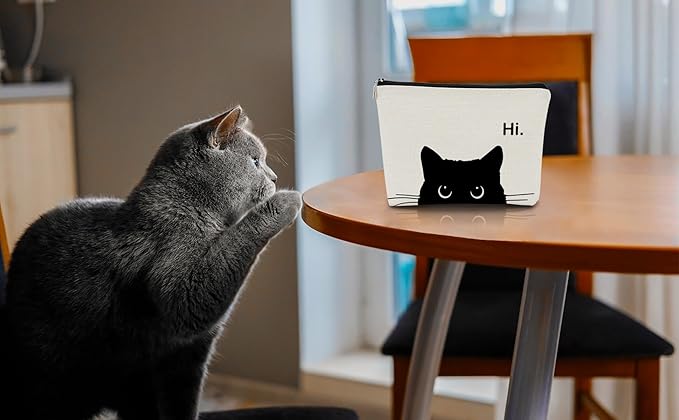 BARPERY Cute Cat Makeup Bag, Kitty Cosmetic Zipper Travel Toiletry Bag, Black Cat Gifts for Women & Teen Girls