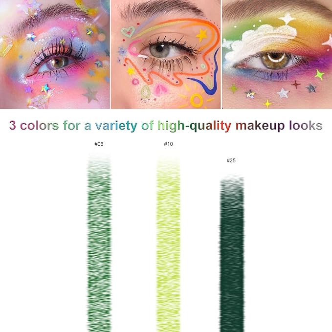 Meilury 3 Colorful Eyeliner Pen Set, Eye Shadow Pencil, Pearl Eyeliner Kit Metallic Glitter Colored Eye liner for Women Eye&Lip Liner Professional Waterproof Eye Makeup (3PCS A)