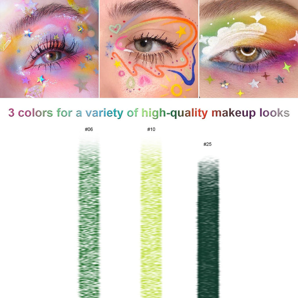 Meilury 3 Colorful Eyeliner Pen Set, Eye Shadow Pencil, Pearl Eyeliner Kit Metallic Glitter Colored Eye liner for Women Eye&Lip Liner Professional Waterproof Eye Makeup (3PCS A)
