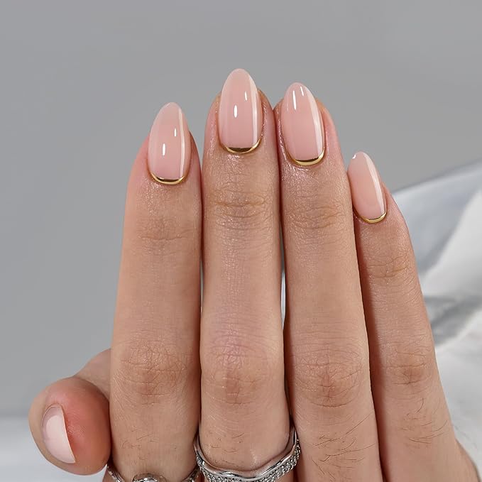 BTArtbox Press On Nails, Gold End, Short Almond, Gold Foil, 32Ct