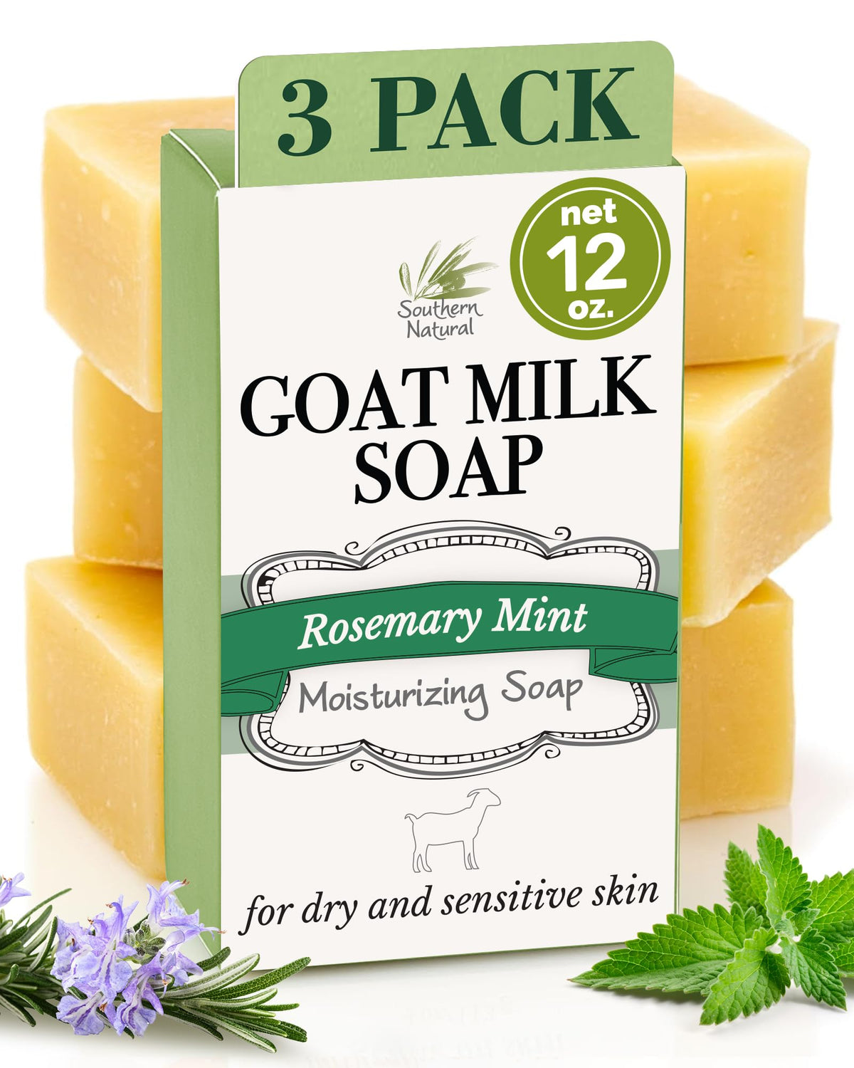 Southern Natural Goat Milk Soap Bar Variety, 3 Pack, Dry Sensitive Skin