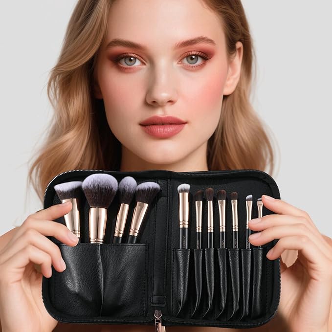 MOGILAN Makeup Brush Set with Black Travel Case -Premium Soft Synthetic Foundation, Contour & Eyeshadow Brushes for Liquid,Cream & Powder Blending Professional MUA Make Up Kit 11PCS