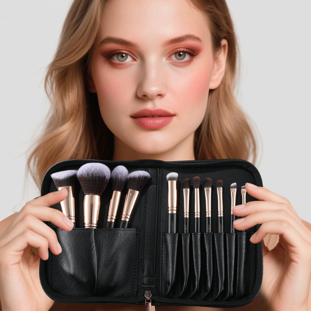 MOGILAN Makeup Brush Set with Black Travel Case -Premium Soft Synthetic Foundation, Contour & Eyeshadow Brushes for Liquid,Cream & Powder Blending Professional MUA Make Up Kit 11PCS