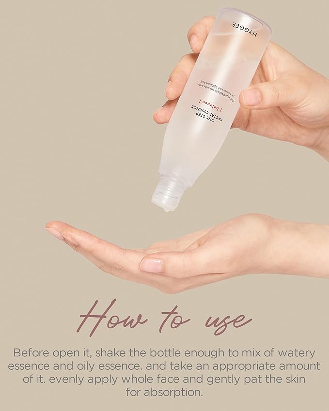 HYGGEE Onestep Facial Essence - Bi-Phase Hydrating Korean Toner with Birch Sap and Probiotics - Water and Oil Essence, 3.9 fl.oz.