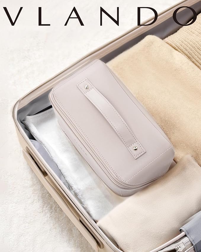 VLANDO Makeup Bag,Women Travel Toiletry Case,Carry Handle,Off White