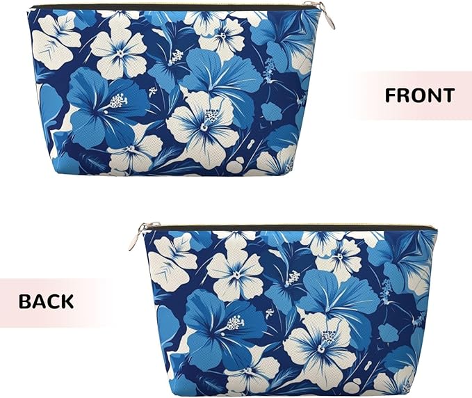 Dultua Mothers Day Gifts Makeup Bag Purse Cosmetic Bag Travel Toiletry Leather Make Up Bags for Mom Wife Women Daughter Blue Hibiscus