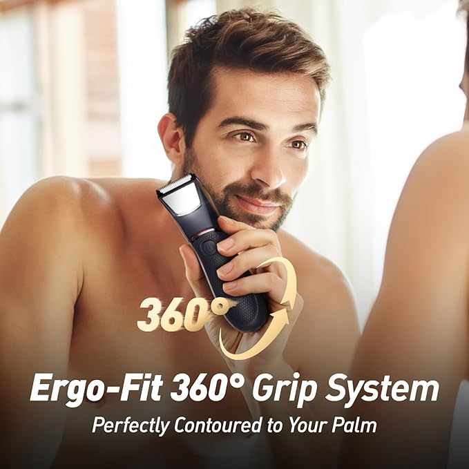 LGTGH Body Hair Trimmer for Men with Mirror & LED Light - Electric Ball Shaver Features Ceramic Blades, Travel Lock & IPX7 Waterproof Design for Wet/Dry Use on Groin, Legs, Chest