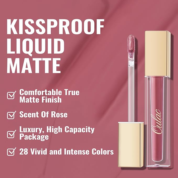Oulac Pink Nude Lipstick Matte for Women, Long Lasting Liquid Lipstick, Waterproof Lip Stain, Transferproof, Creamy High Pigmented, Vegan & Cruelty-Free Lip Color M12