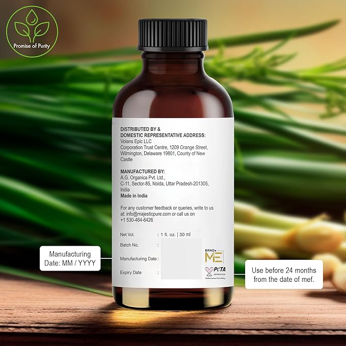 Majestic Pure Lemongrass Essential Oil for Diffuser - 1 Fl Oz
