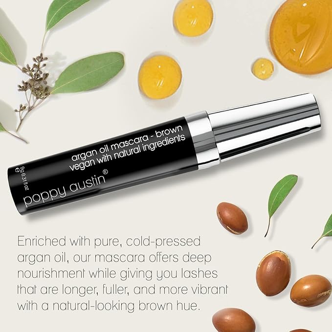Poppy Austin Organic Brown Mascara, Hypoallergenic, Waterproof, 0.31 Fl Oz
