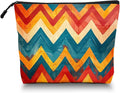 Scribesense Cosmetic Bags Travel Makeup Toilet Case Waterproof Pouch for Women Girls 6.7X9.45inches - Zigzag Pattern in Warm And Cool Tones