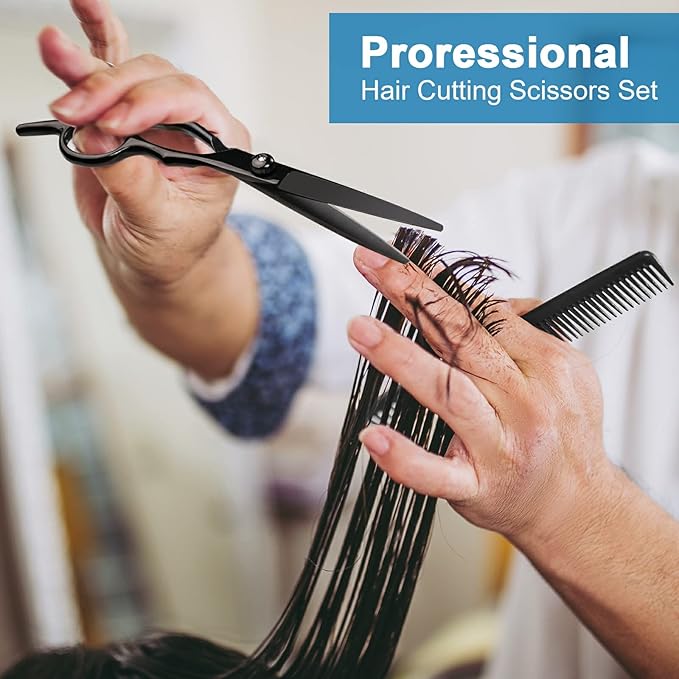 11Pcs Professional Hair Scissors Set,Stainless Steel Barber Supplies Including Straight Shears, Thinning Shears, and Hair Thinning Knife Multifunctional Salon Tools and Gifts for Friends and Family