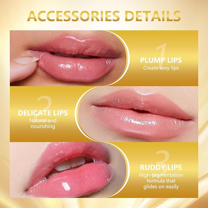 EOIRULA 2PCS Transferproof Color Changing Lipstick, Color Changing Lipstick Gold Foil for Women, Moisturizing Glossy Shine Lip Gloss, Deep Nourishment