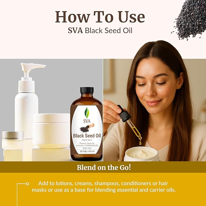SVA Black Seed Carrier Oil, Glass Bottle, Large Size, 16 Fl Oz (473 ml)