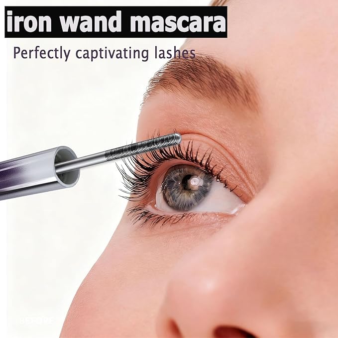 Iron Wand Mascara, Metal Wand Mascara, 3D Curling Metal MascaraWand, Clump-Free, Waterproof & Smudge-Proof Formula For Naturally Long, Thick Lashes (2PCS)