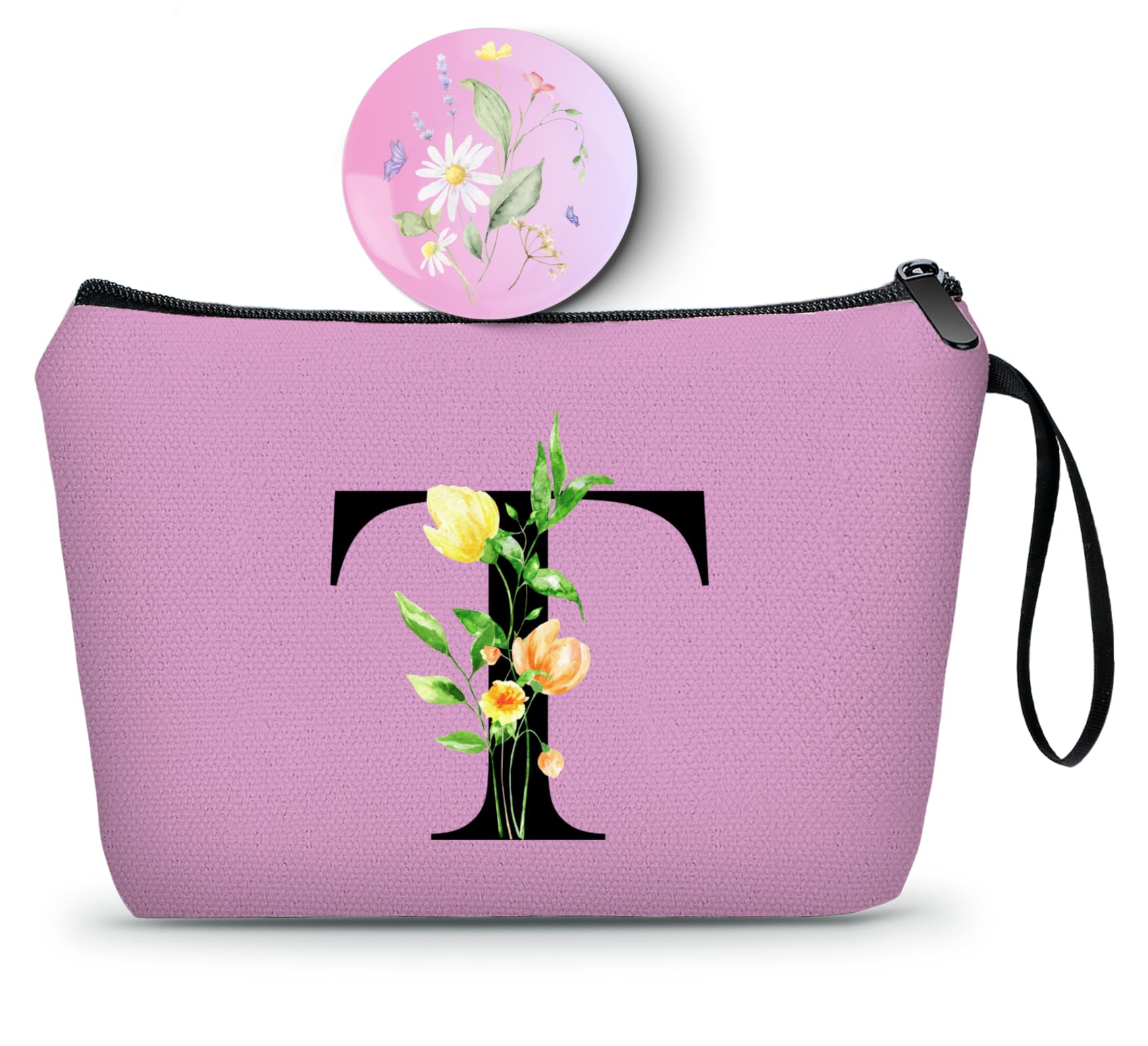 Women Birthday Unique Bride to be Bridal Shower Initial Gifts for Mom Sister Friend Her Teacher Aunt Makeup Cosmetic Bag with Mirror Mothers Day Christmas Graduation T