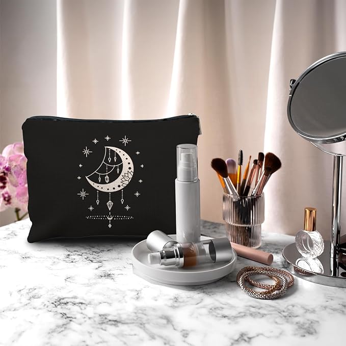 Nogrit Tarot Makeup Bag,Witchy Gifts,Witchy Gifts For Women,Boho Makeup Bag,Boho Crescent Moon Celestial Small Cosmetic Makeup Bag for Purse