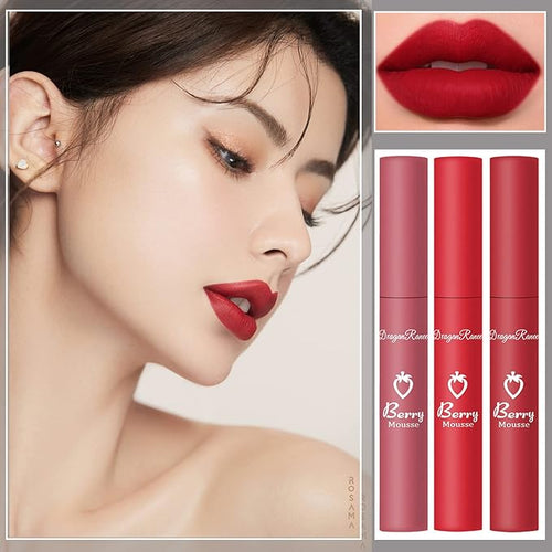 3Pcs Dark Red Matte Lipstick Set, Red Matte Lipstick Long Lasting for Women