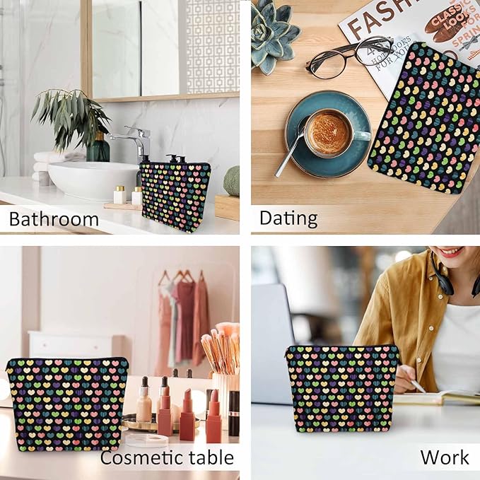 Kalygon Makeup Bag Heart Makeup Bags For Purse Pouch, Colorful Love Hearts Travel Toiletry Bag Cosmetic Bag Makeup Bags Flax Makeup Organizer Bag Pencil Pouch For Man Woman