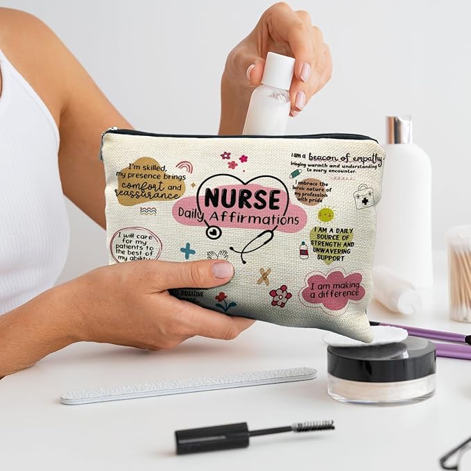 RYYCDOI Nurse Makeup Cosmetic Bags - Women's Appreciation & Graduation Gift with Daily Affirmations