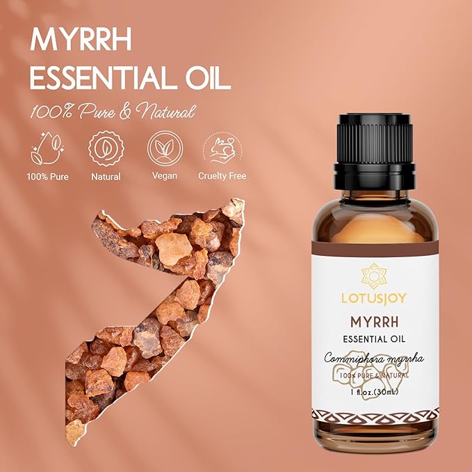 LOTUSJOY Frankincense and Myrrh Essential Oil, for Skin, Hair, 2 x 1 Oz