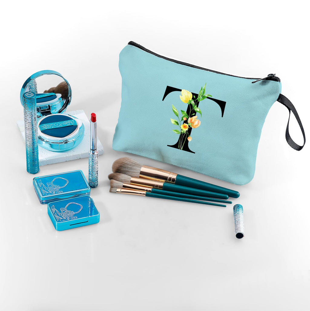 Women Birthday Unique Bride to be Bridal Shower Initial Gifts for Mom Sister Friend Her Teacher Aunt Makeup Cosmetic Bag with Mirror Mothers Day Christmas Graduation T