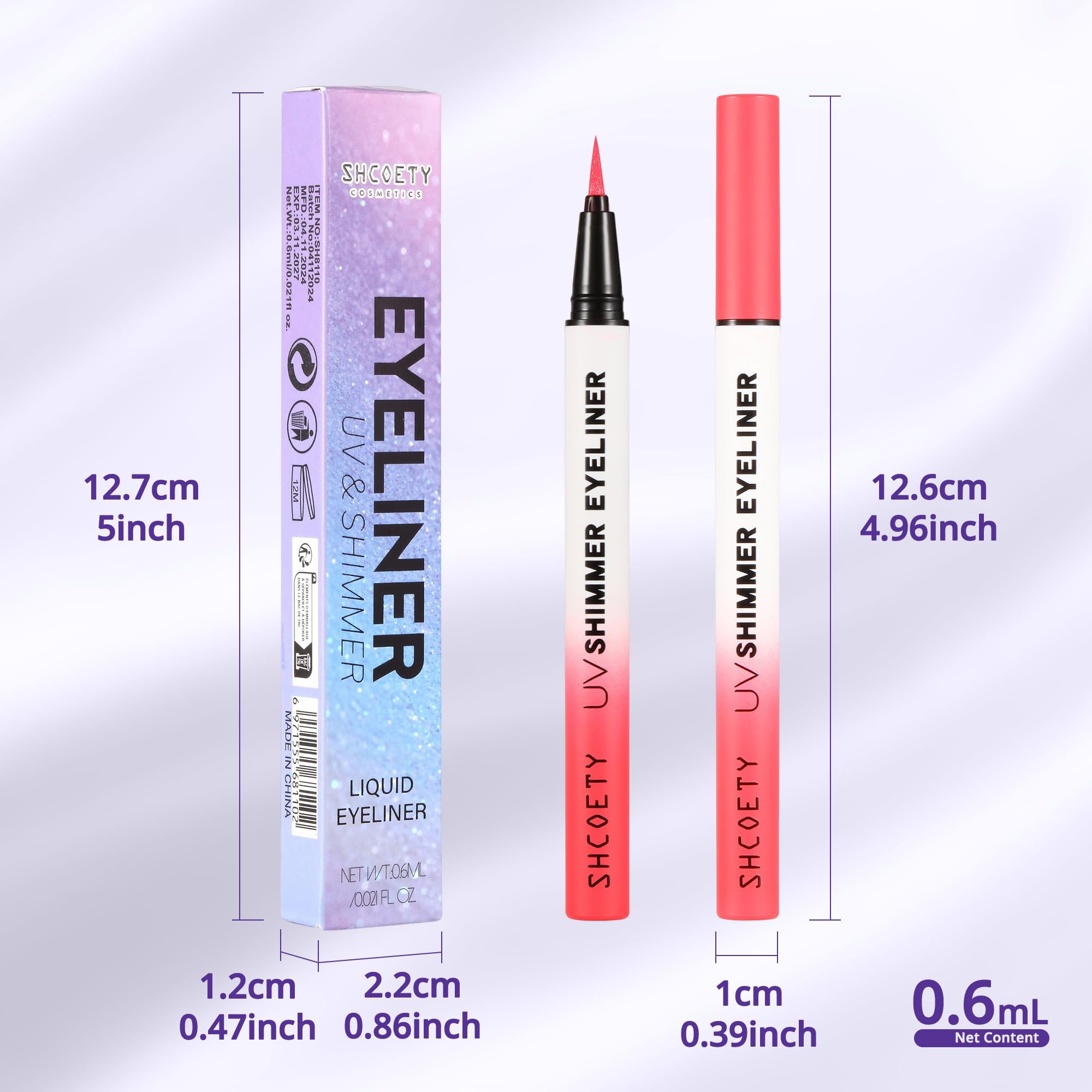 Wismee Metallic Neon Liquid Eyeliner, Glitter Neon Colored Eyeliners Pen, High Pigmented, Waterproof Smudge-Proof and Long-Lasting Metallic Eye Makeup for Halloween Christmas,Shimmer Red