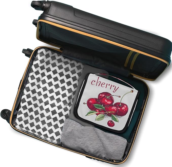 YoYoYuchong Travel Toiletry Bag for Women & Men Modern Fruit Cherry Hanging Cosmetic Organizer Portable Waterproof Makeup Case Make Up Bag with Compartments Travel Essentials for Bathroom Shower
