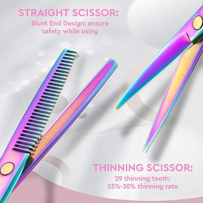 JASON Hair Cutting Scissors Set - 6" Professional Haircut Shears Rainbow