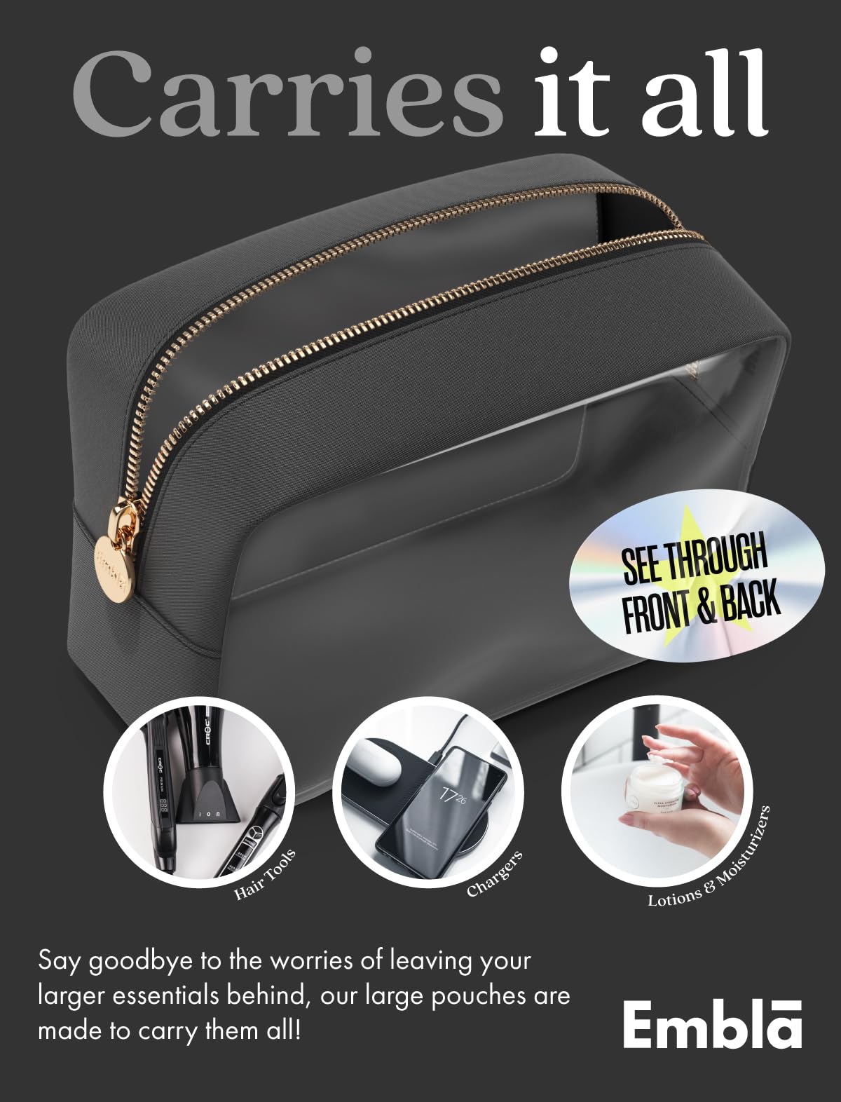 Makeup Bag for Women, Travel Cosmetic Organizer, Waterproof Toiletry Pouch
