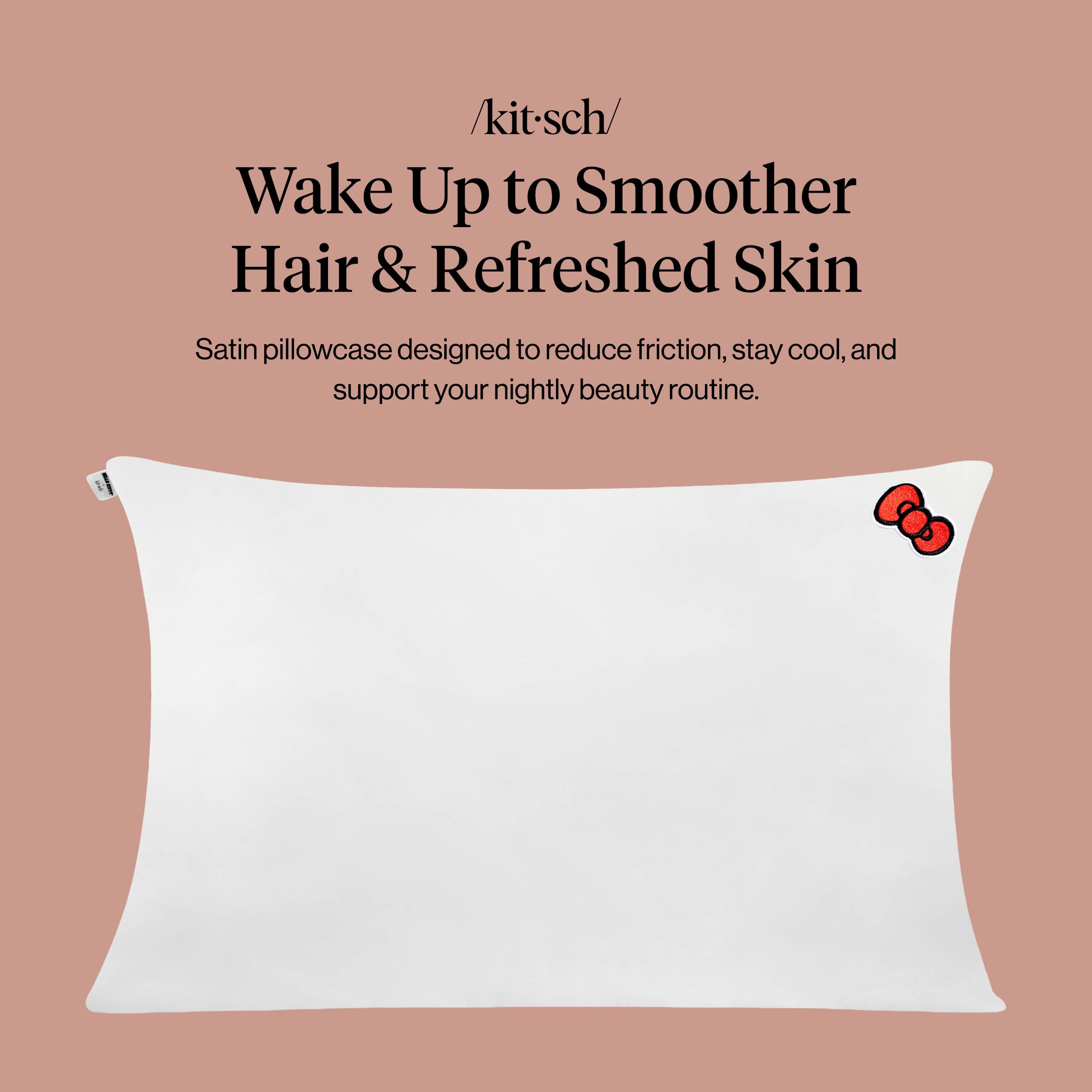 Kitsch x Hello Kitty Satin Pillowcase - Size 19x26, Ivory