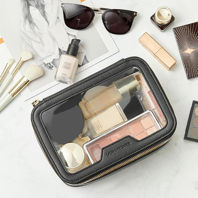 Camdeez Rownyeon Clear Makeup Case Toiletry Bag Travel Makeup Train Case Portable Cosmetic Organizer Transparent Bag Black