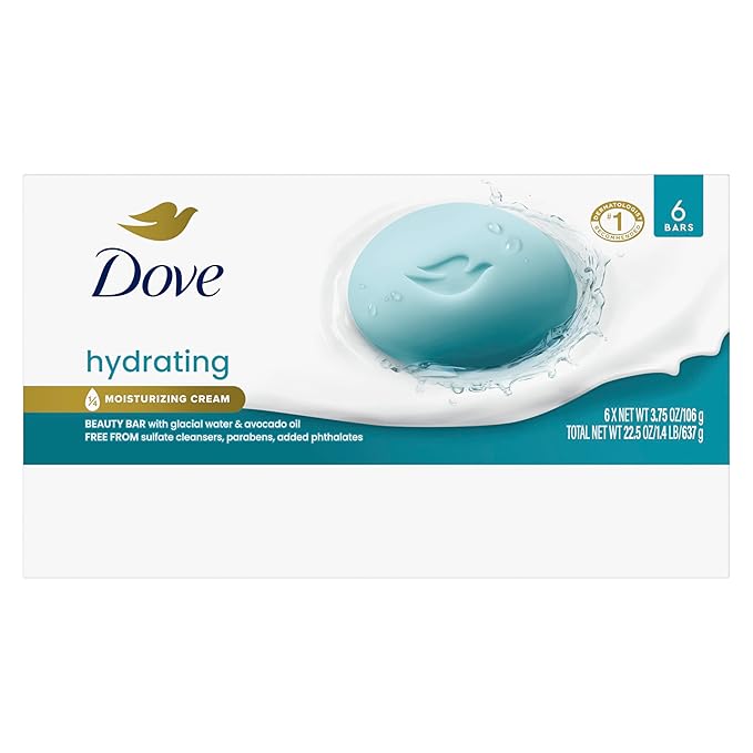 Dove Hydrating Beauty Bar Soap, Glacial Water & Avocado Oil, 6x 3.75 oz
