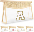 UIXIZQ Personalized Initial Letter Bag Boho Straw Clear Makeup Bag,Small Cute Chenille Varsity Letter Bag With Zipper,Beach Travel Toiletry Bag,Portable Monogrammed Cosmetic Bag for Women Girls,A