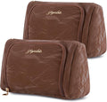YIYIDSTO Cosmetic Bag Travel Makeup Bag Large Capacity Small Travel Zipper Pouch Makeup Organizer Bag for Women (Brown-2 Pack)
