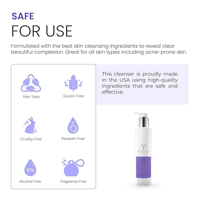 NOVA DERM INSTITUTE Gentle Facial Cleanser –AHA BHA Face Wash for Oily & Acne Prone Skin, Deep Pore Cleansing, Non Comedogenic, Fragrance Free Face Wash (6.7 fl oz)