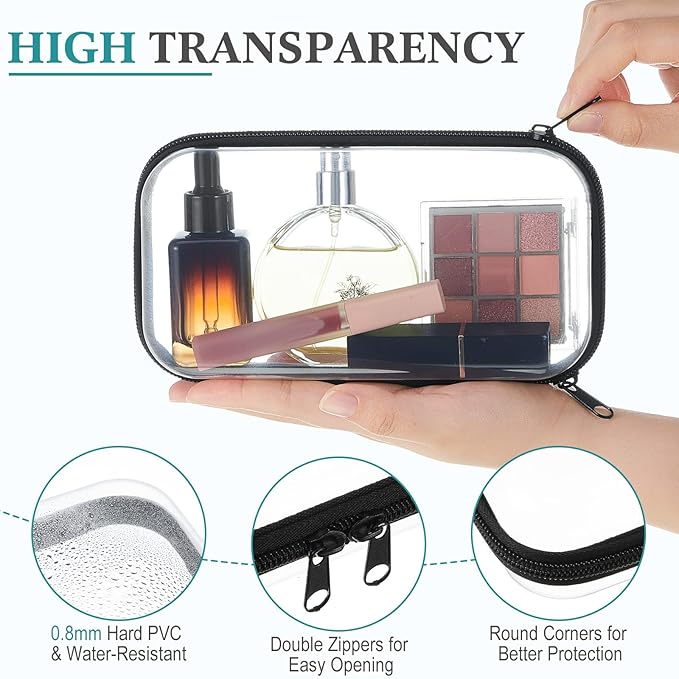 Hoolerry 3 Pcs Clear Hard Zipper Case Hard Plastic Zipper Pouch Makeup Bag Portable Travel Organizer for Cosmetics, Office Supplies, Documents & Toiletries(Black,S)