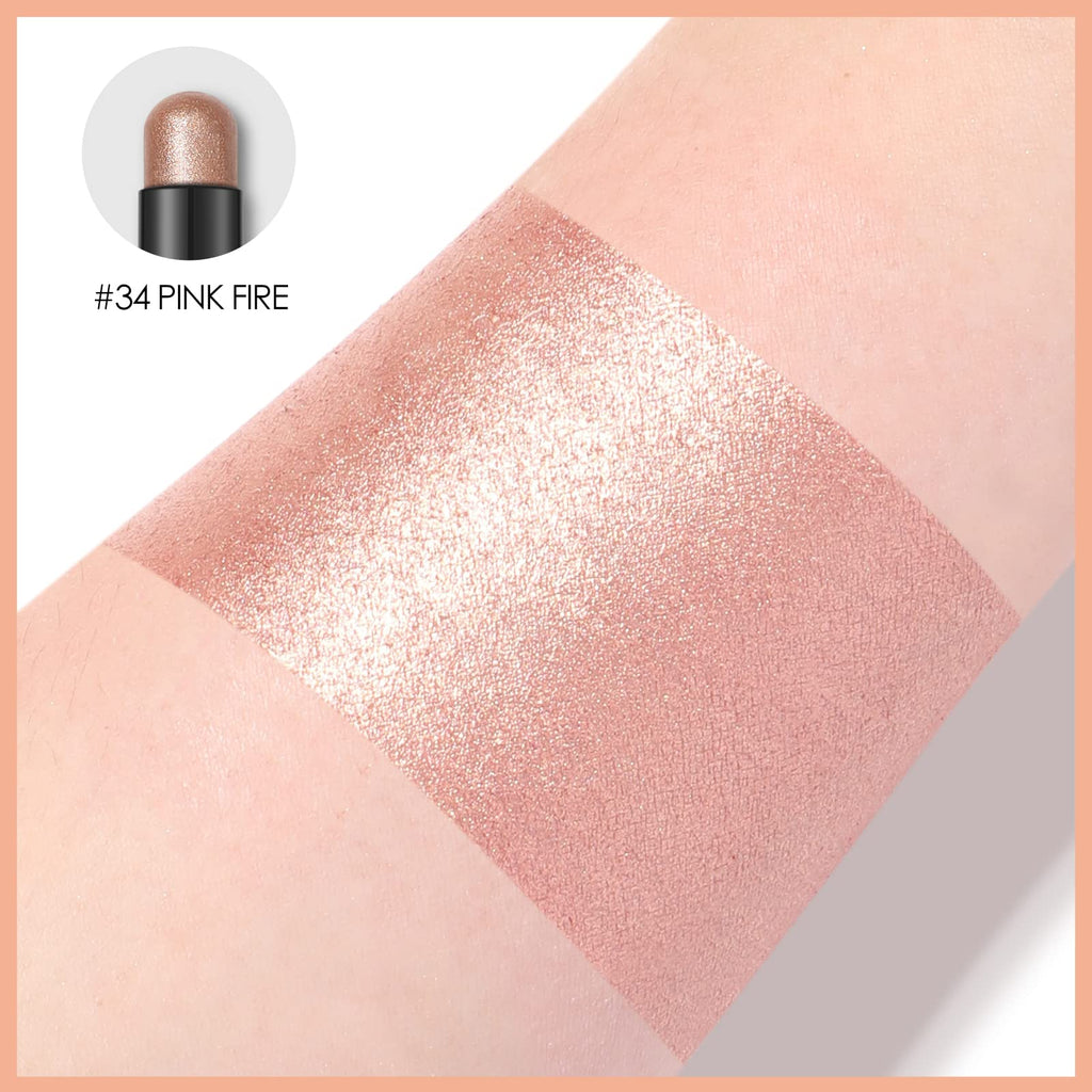 FOCALLURE Shimmer and Matte Cream Eyeshadow Stick,Smooth Brilliant Eye Brightener Pencil for Women,Long Lasting Waterproof Eye Shadow and Liners Makeup,PINK FIRE