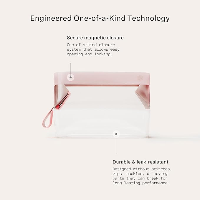 Cadence Parcel - Clear Travel Kit with Zipperless Magnetic Closure - Rose, Medium - Durable, Leak-Resistant and TSA Approved Toiletry Bag - Modular Organization - Recycled TPU (1 Qt)