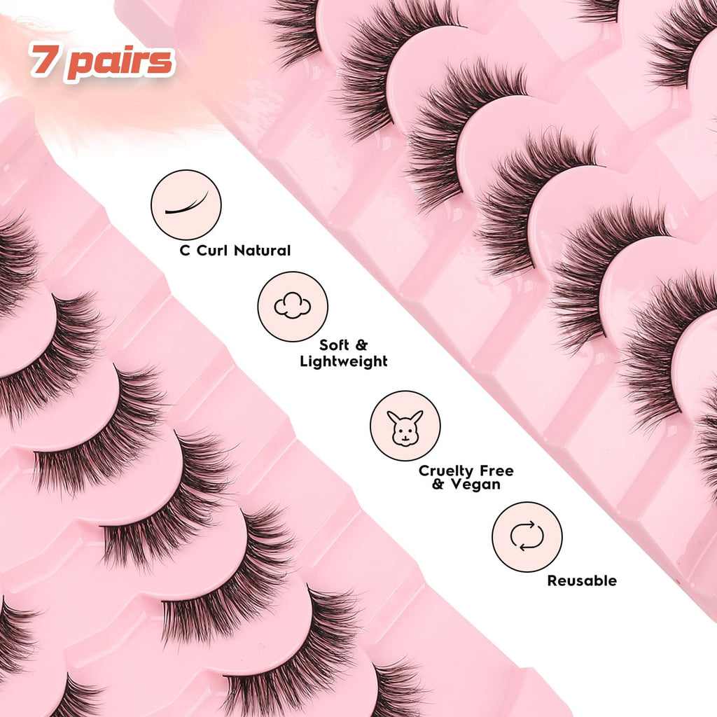 Lashes False Eyelashes 13MM Wispy Lashes Pack Fluffy Lash Strips False EyeLashes with Thin Band C Curl Natural Lashes Fake Eyelash 7 Pair Siligli