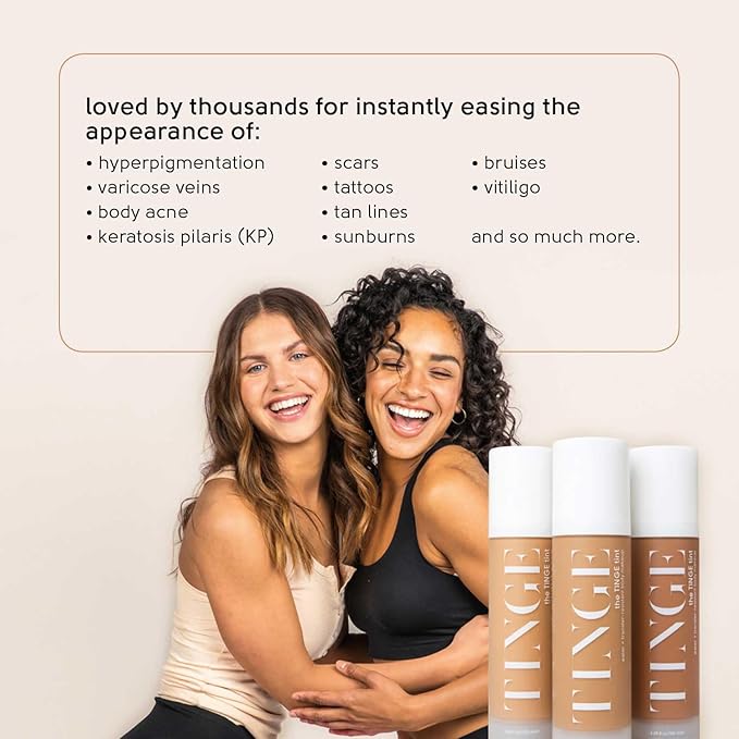 Tinge Body Makeup, Water & Transfer Resistant, Medium Coverage Cream, Lasts Up to 48 Hours, For All Skin Types, Fragrance Free, Vegan, American Made, 3.38 Fl Oz. - Medium Neutral