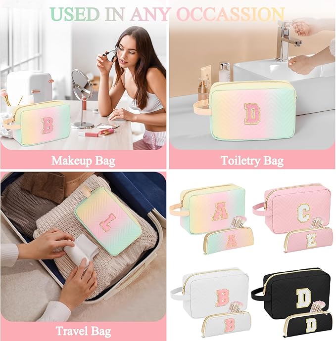 Sernaxi Personalized Initial Makeup Bag Waterproof Leather Cosmetic Bag Travel Toiletry Bag, Valentine’s Day Gift Makeup Organizer Case & Makeup Pouch for Women Teen Girls Mom Girlfriend Wife