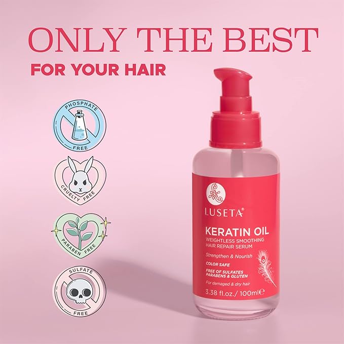 Luseta Keratin Hair Oil Serum for Dry Damaged Color Treated Hair 3.38 oz