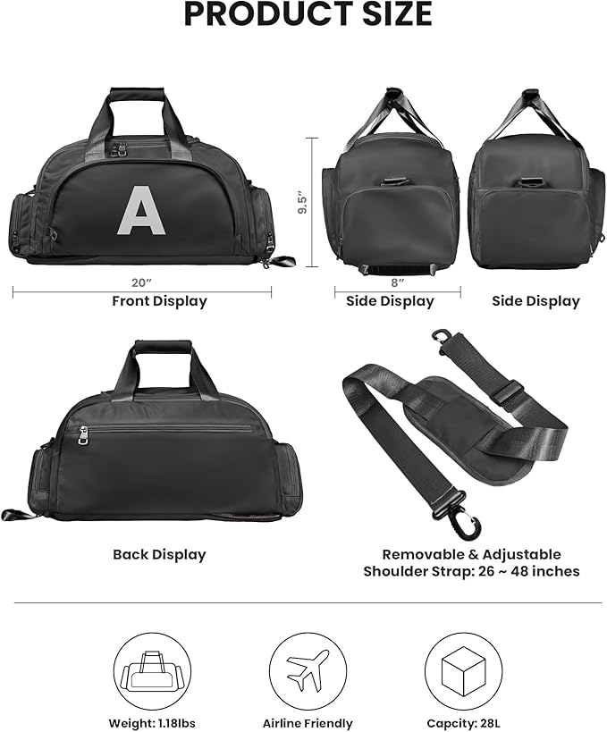 14 Year Old Boy Birthday Gifts, Initial Gym Bags with Shoe Compartment, Dance Bag for Girls, Monogram Kid Overnight Bags, Carry on Travel Duffel-Perfect for Basketball Soccer (Letter E)